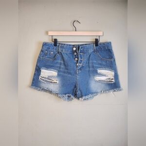 Distressed Vintage Cut Off Denim Shorts Western Country Button Up Size 2xl 34in
